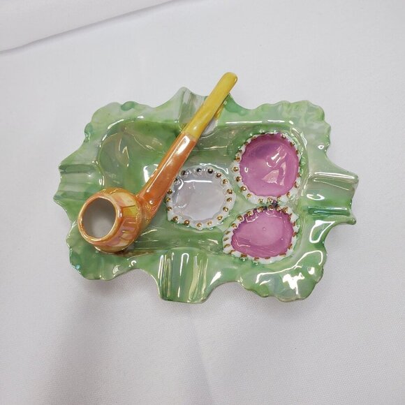 VTG German Porcelain Pipe Holder & Ashtray Trinket Dish Tobacciana Men's Gift - Picture 13 of 13